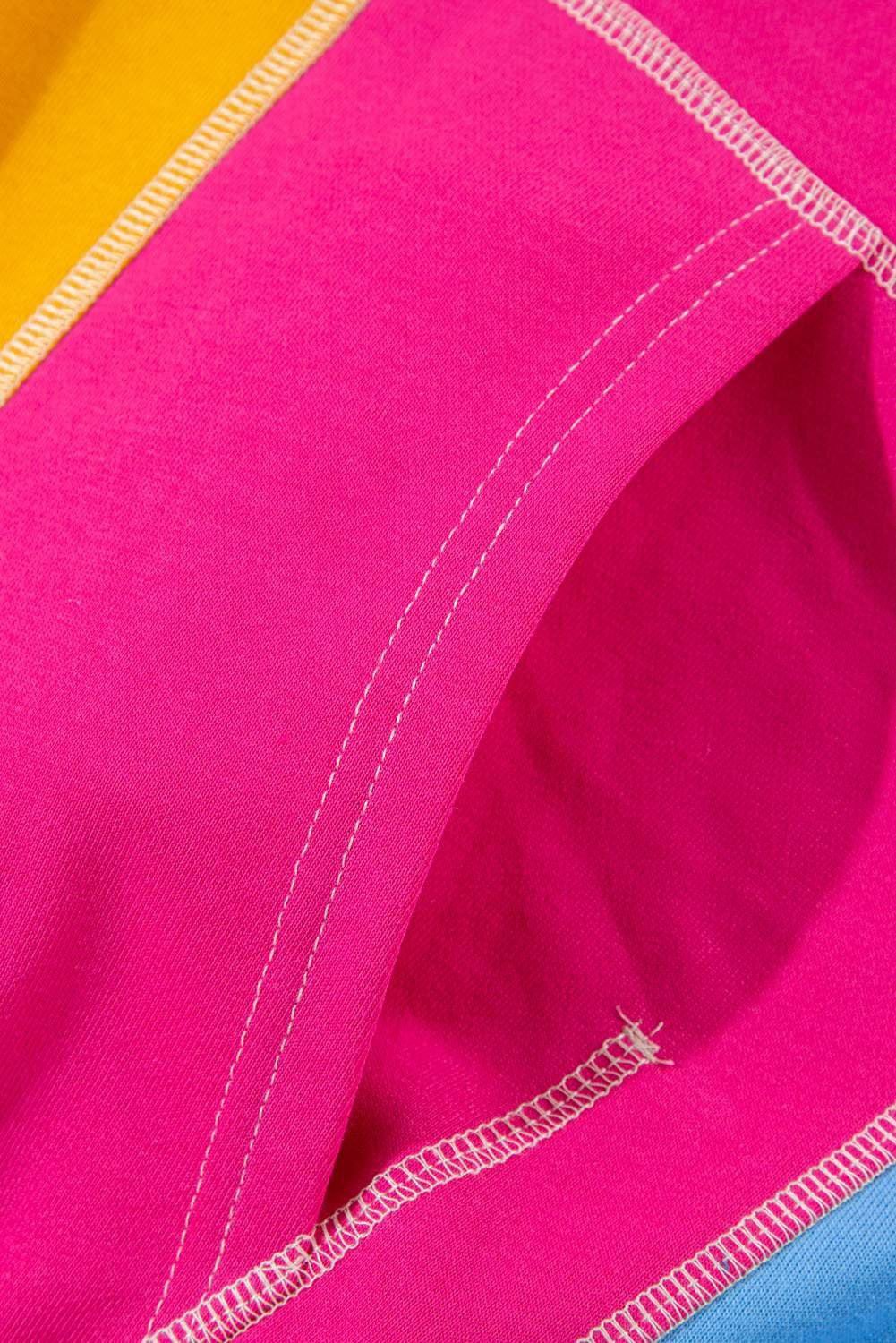 Rose Red Plus Size Colorblock Patchwork Exposed Seam Sweatshirt