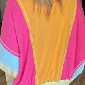 Rose Red Plus Size Colorblock Patchwork Exposed Seam Sweatshirt