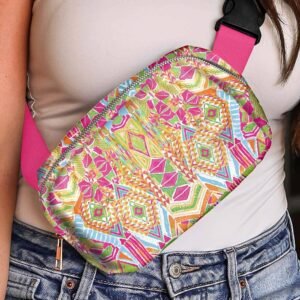 Rose Red Western Print Buckle Wide Belt Chest Bag