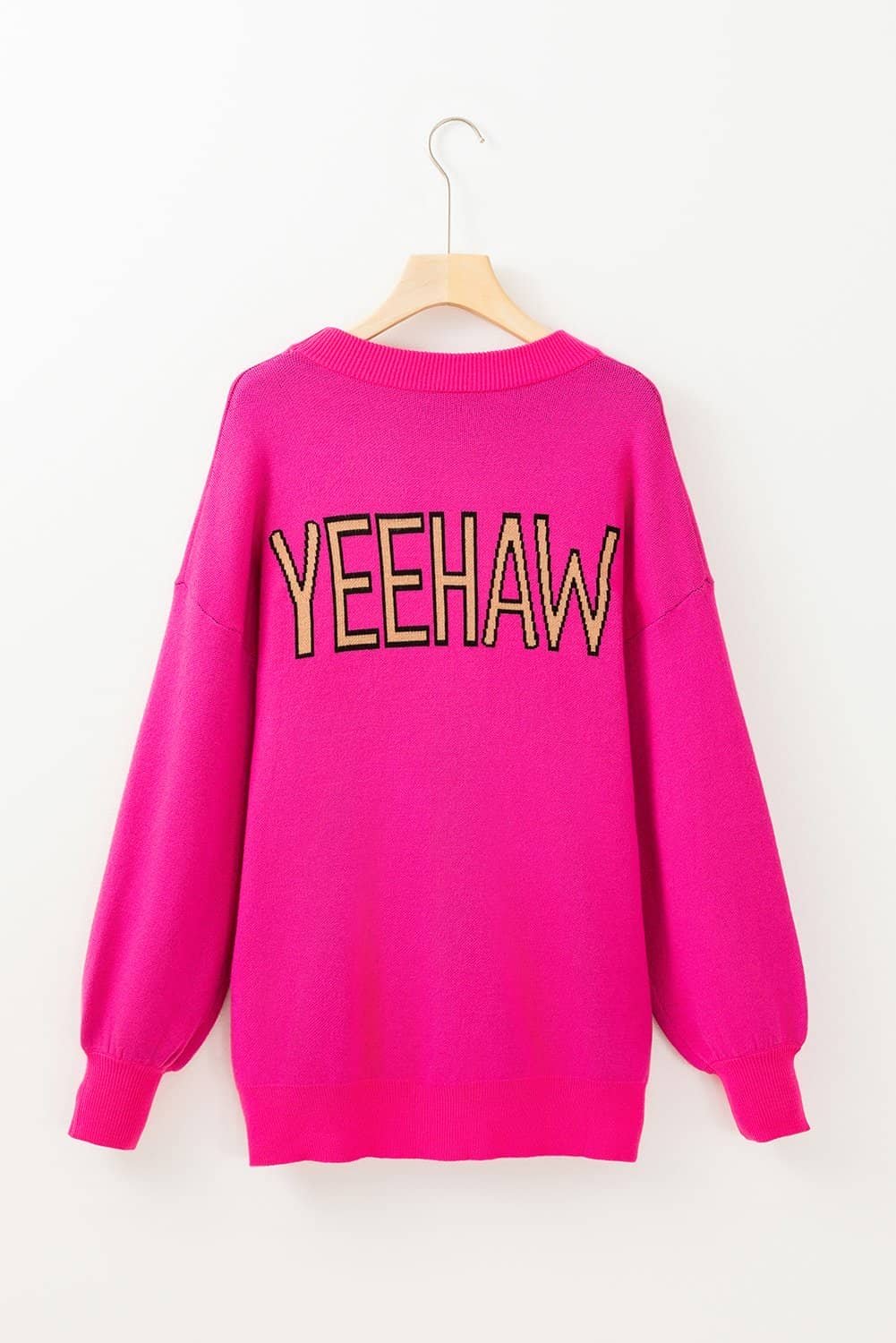 Rose Red Yeehaw Cowboy Hat Drop Shoulder Oversized Sweater