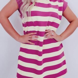 Rose Stripe Cap Sleeve Pocketed Shift T-Shirt Dress