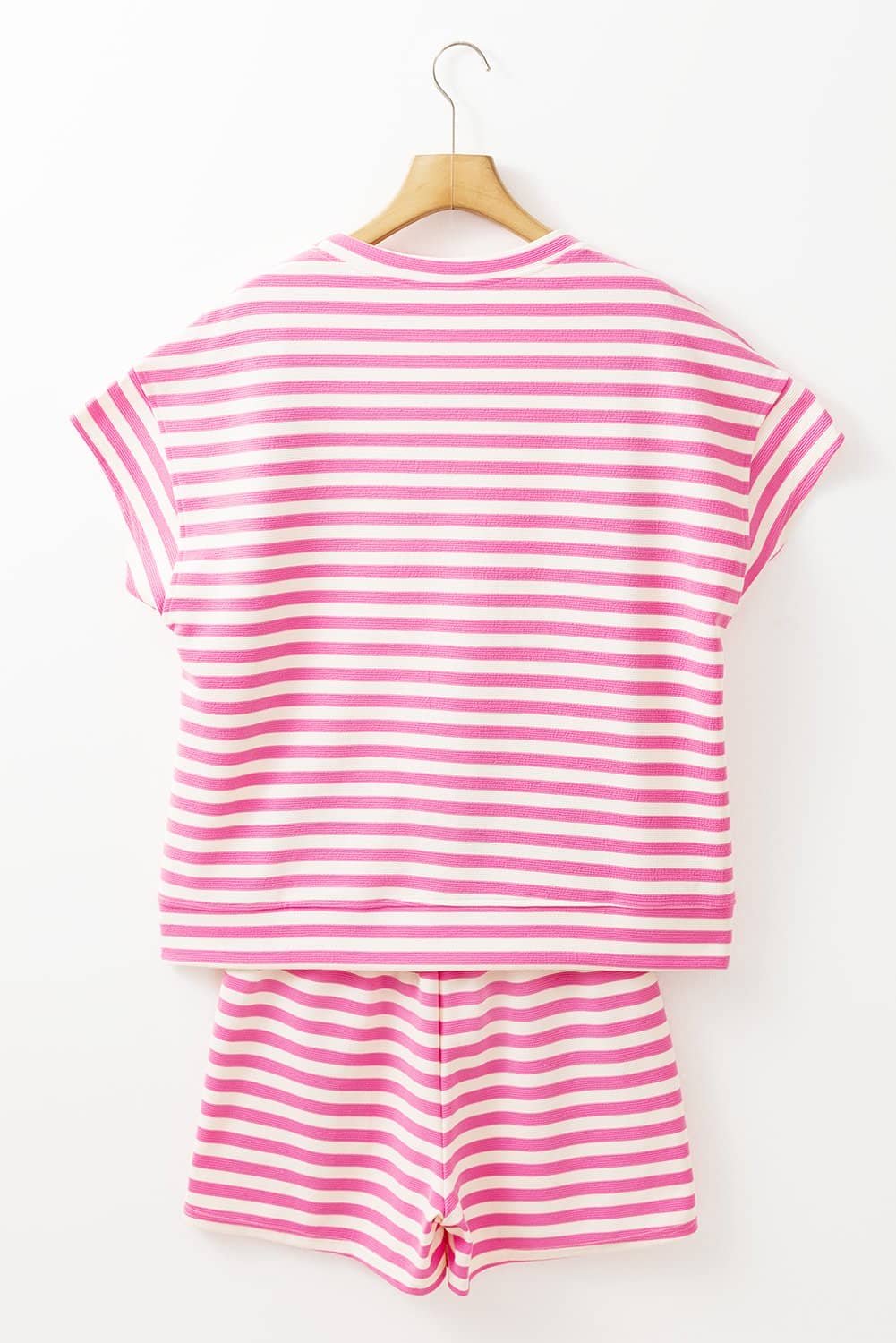 Rose Stripe Crew Neck T Shirt And Drawstring Shorts Set
