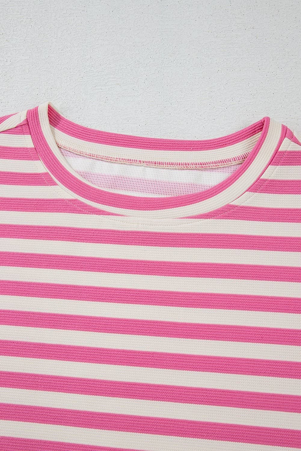 Rose Stripe Crew Neck T Shirt And Drawstring Shorts Set
