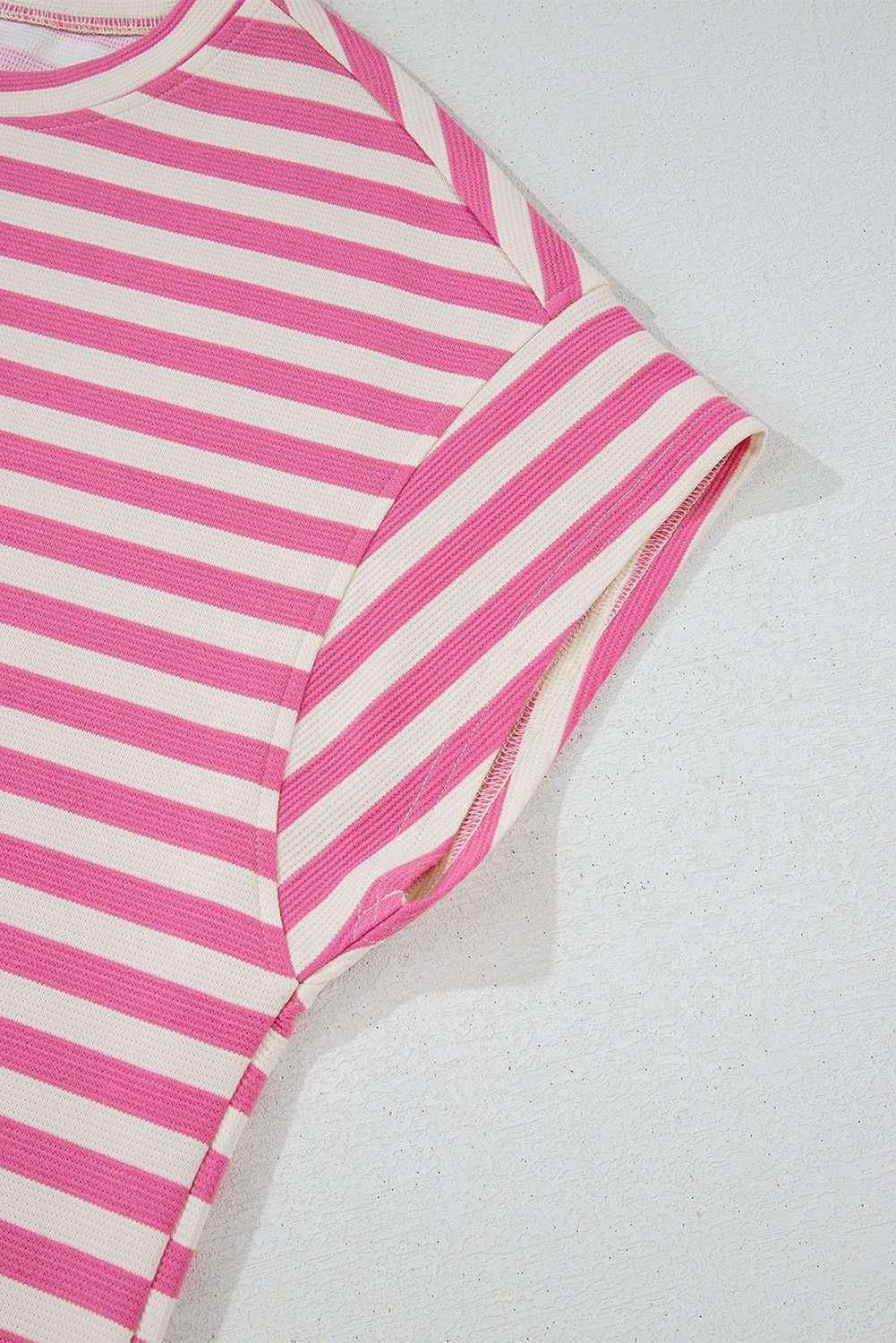 Rose Stripe Crew Neck T Shirt And Drawstring Shorts Set