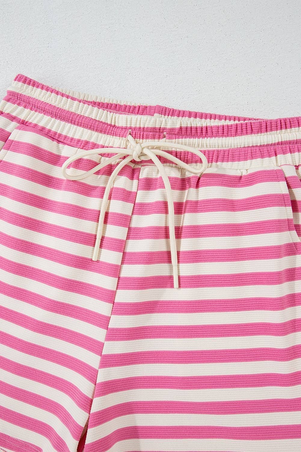 Rose Stripe Crew Neck T Shirt And Drawstring Shorts Set