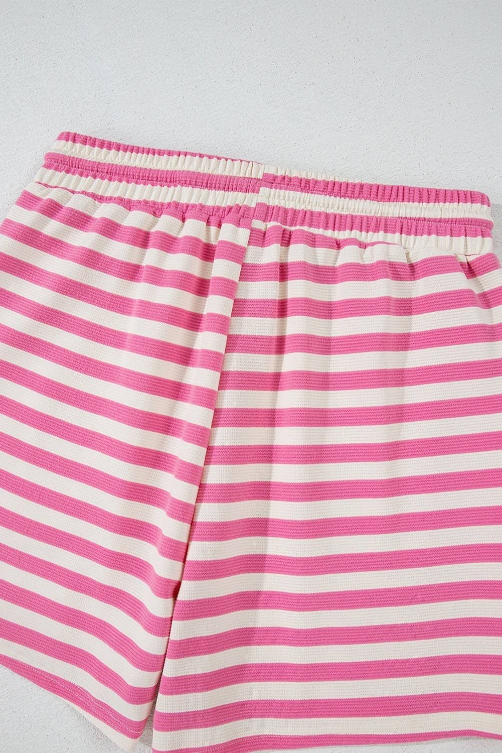 Rose Stripe Crew Neck T Shirt And Drawstring Shorts Set