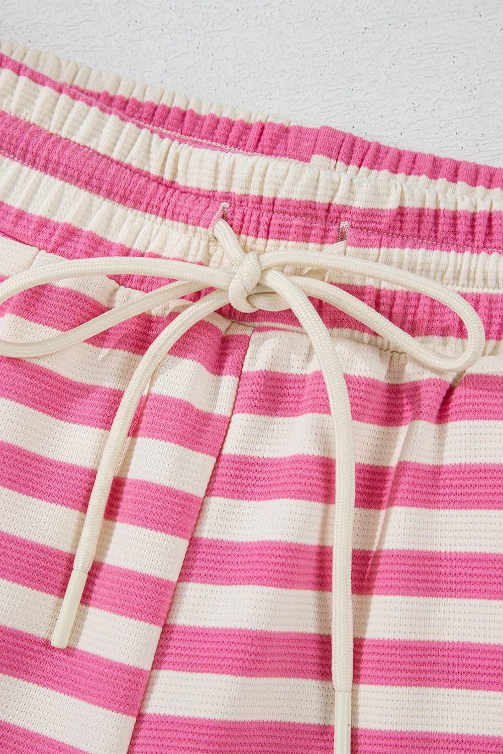 Rose Stripe Crew Neck T Shirt And Drawstring Shorts Set