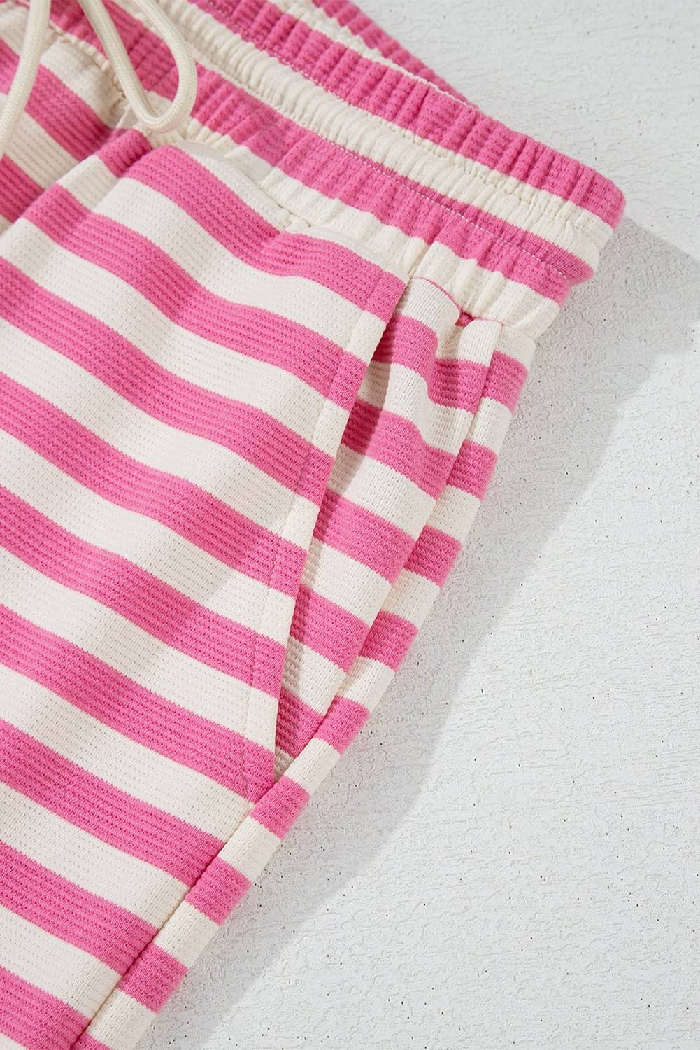Rose Stripe Crew Neck T Shirt And Drawstring Shorts Set