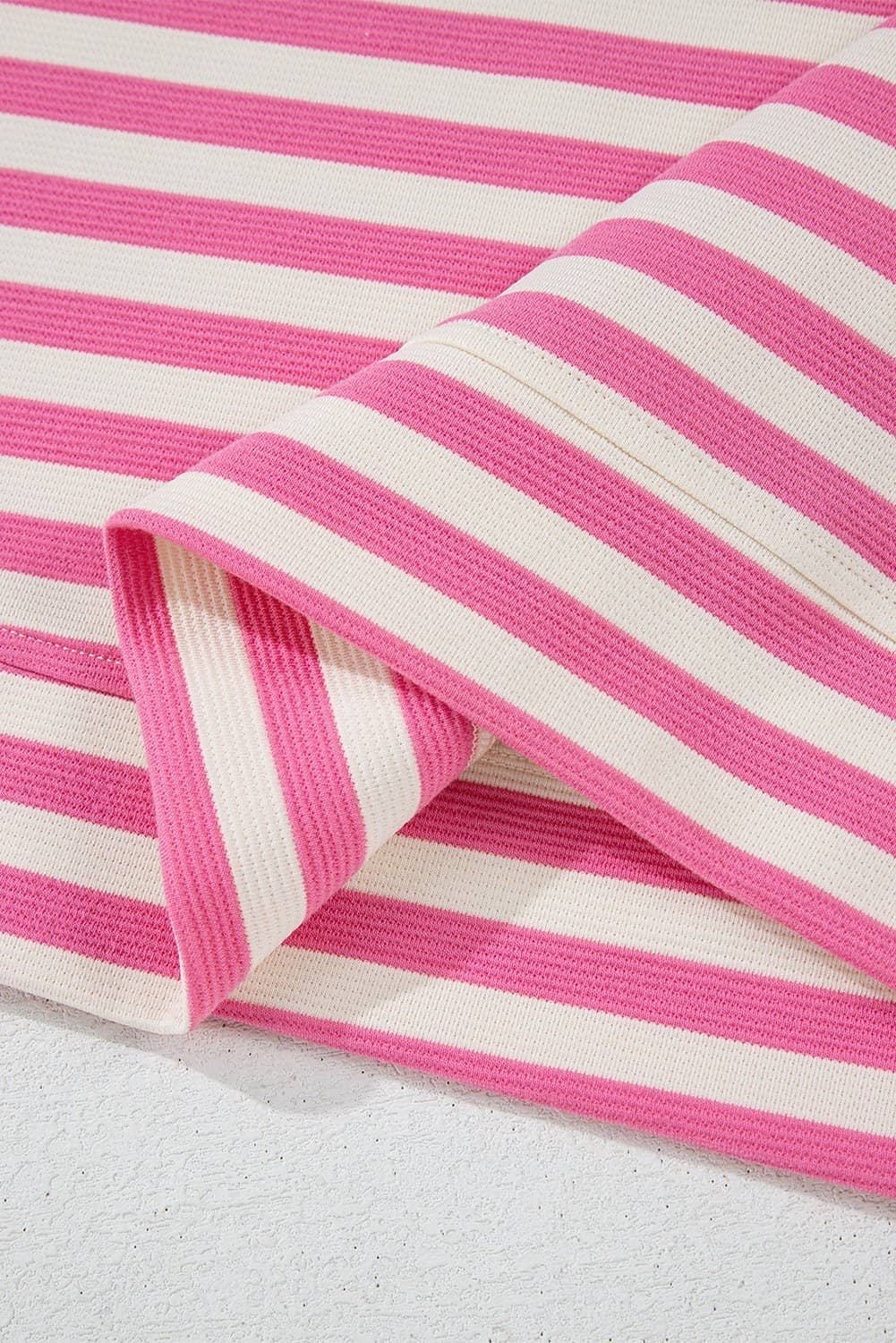 Rose Stripe Crew Neck T Shirt And Drawstring Shorts Set