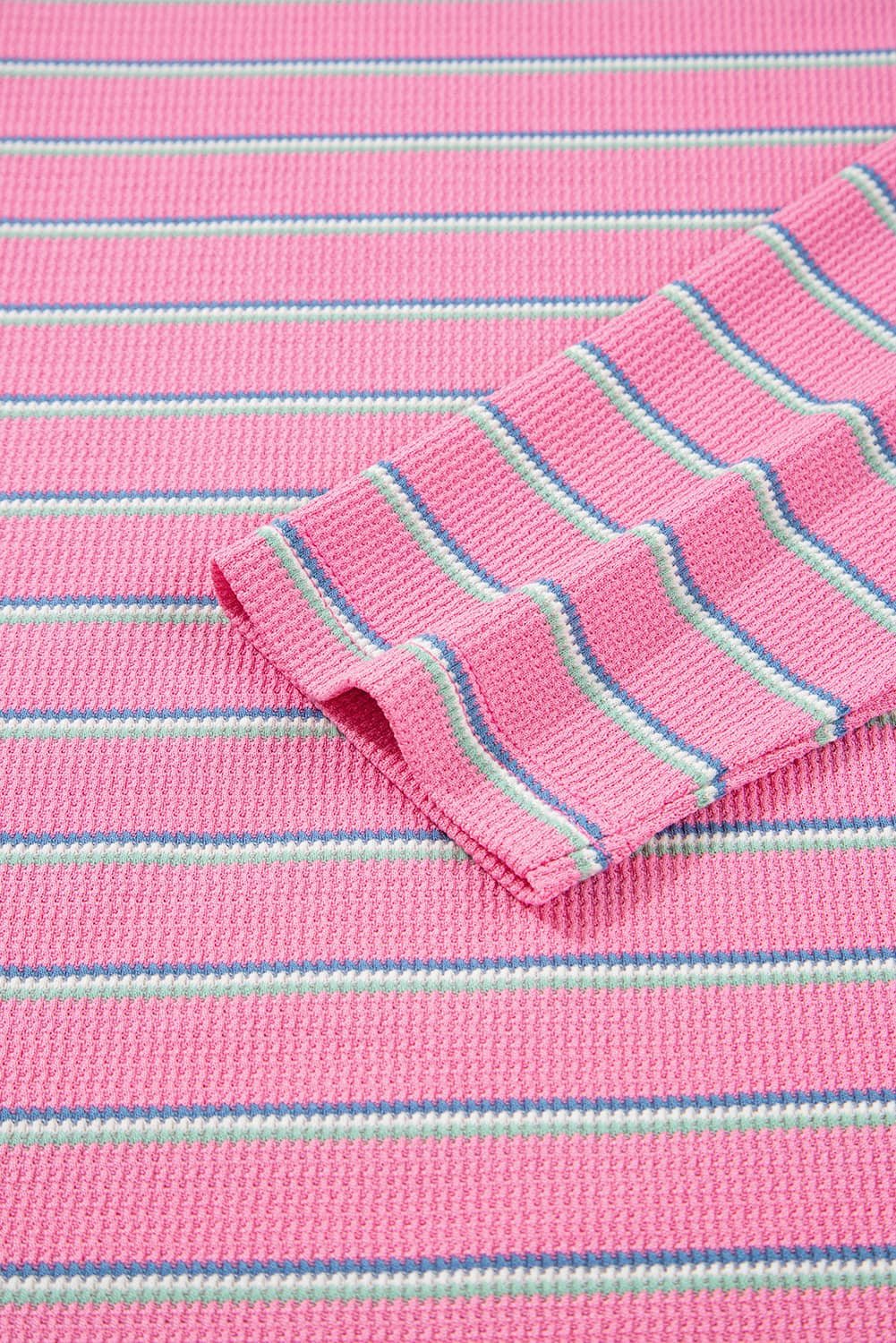 Rose Stripe Textured Knit Round Neck Long Sleeve Top