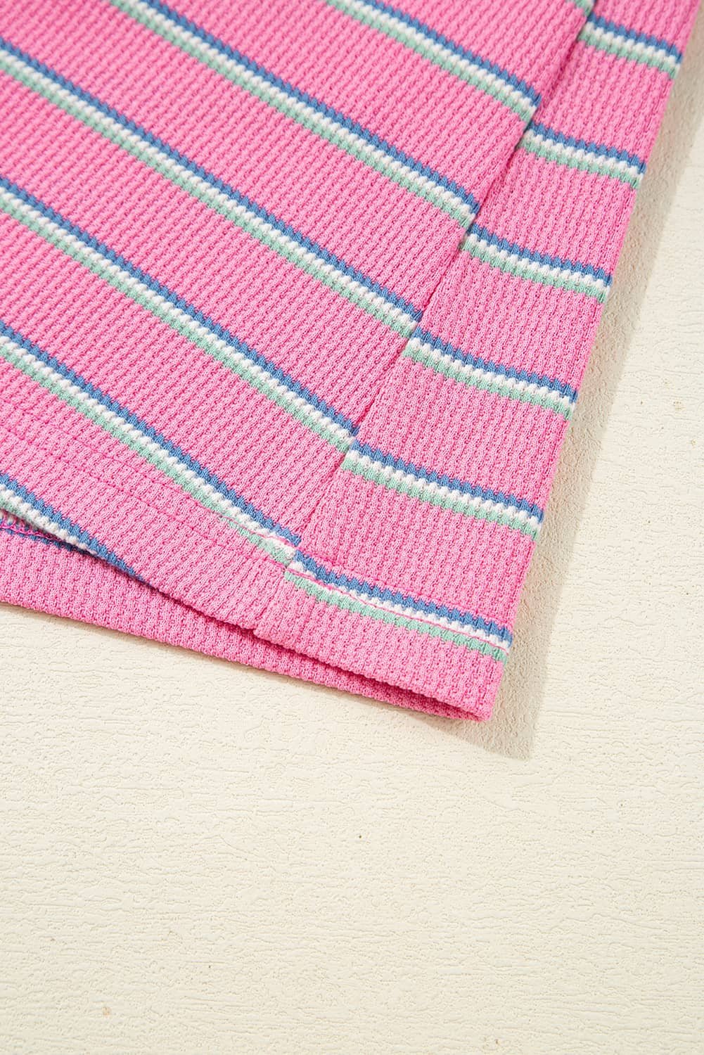 Rose Stripe Textured Knit Round Neck Long Sleeve Top