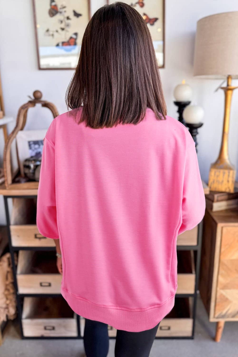 Sachet Pink Floral Patched Half Sleeve Tunic Top
