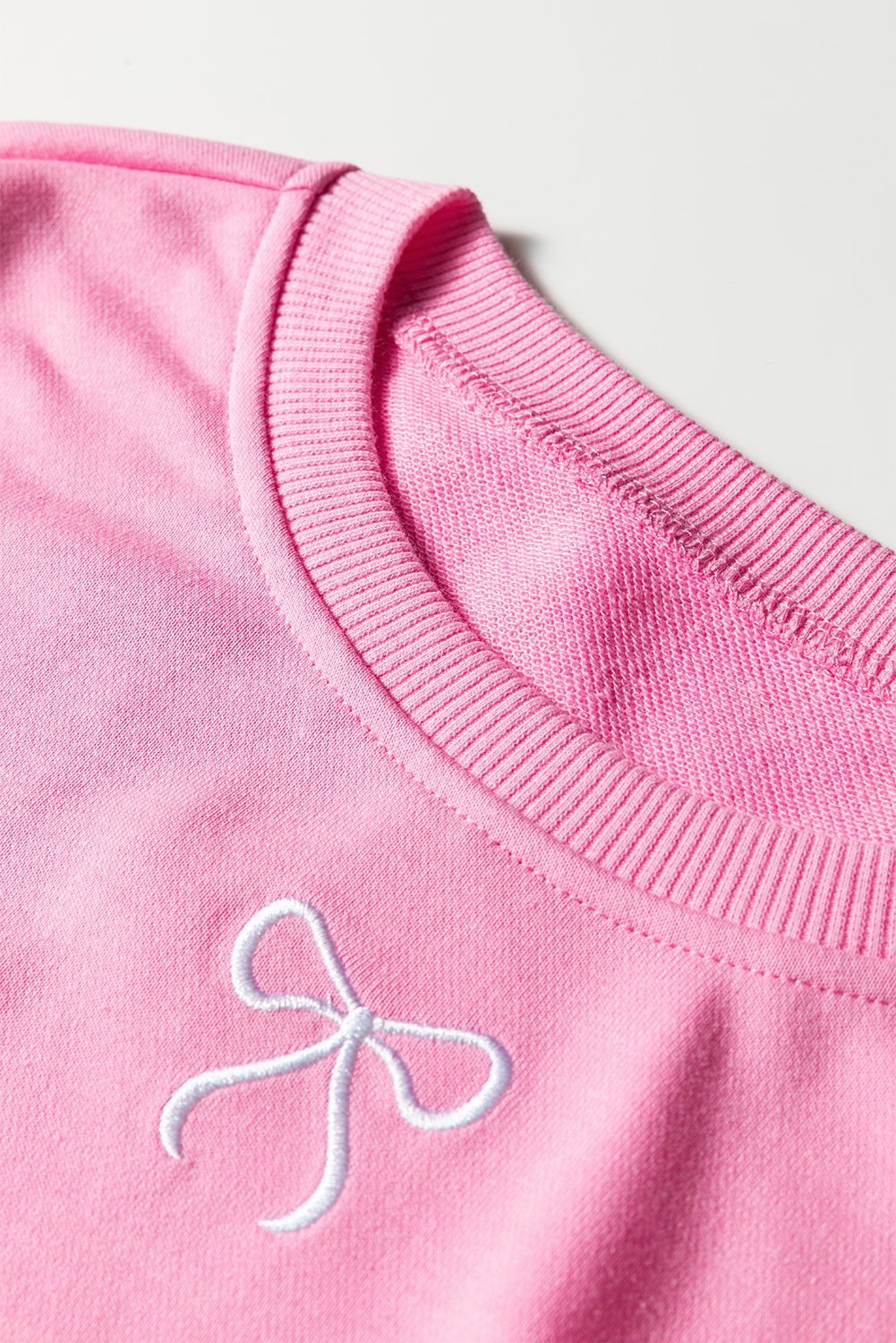 Sachet Pink Girly Bow Embroidered Detail Puff Sleeve Pullover 2Pcs Short Set