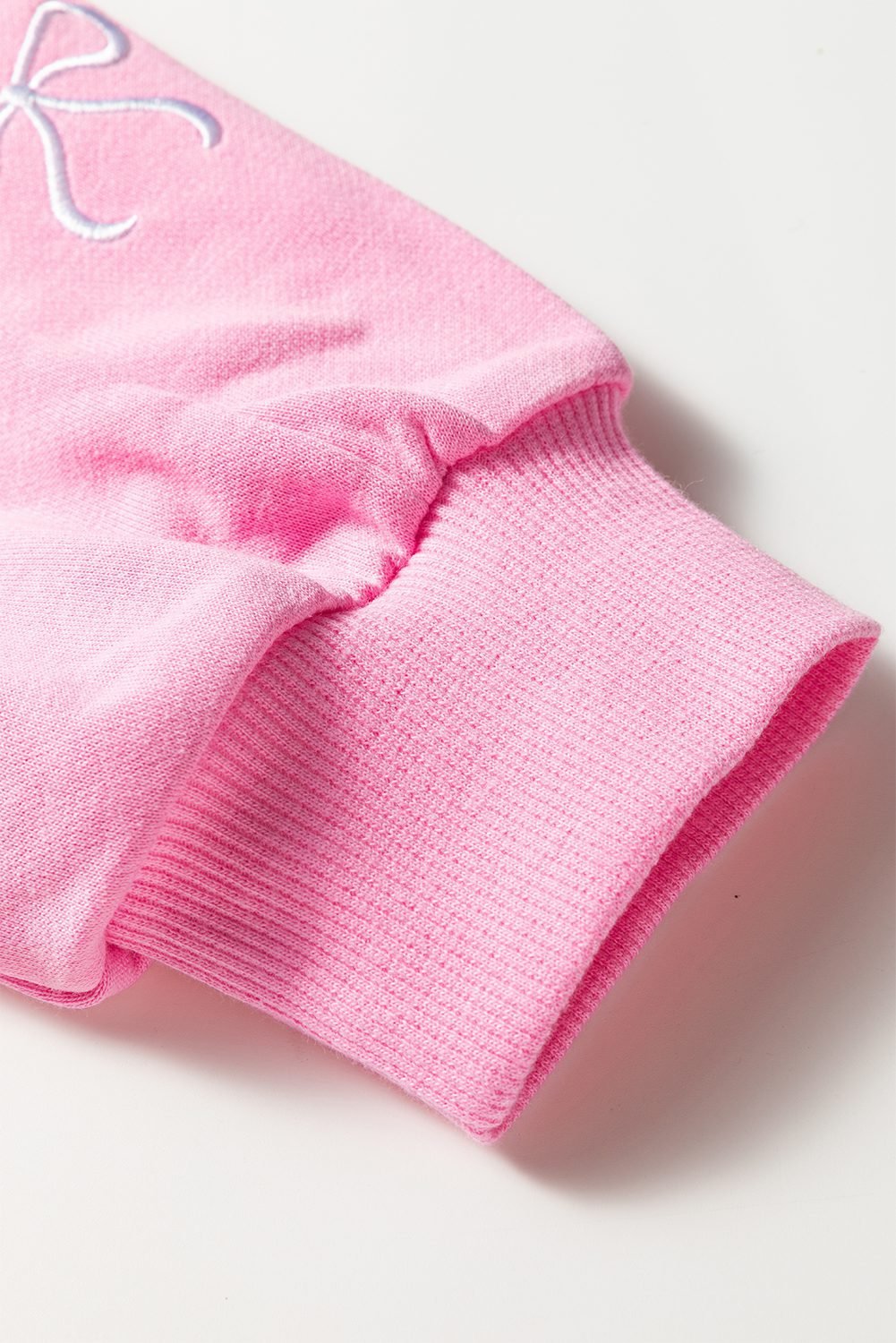 Sachet Pink Girly Bow Embroidered Detail Puff Sleeve Pullover 2Pcs Short Set