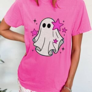 Sachet Pink Glitter Ghost Graphic Halloween T Shirt
