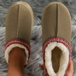 Sage Green Suede Contrast Print Round Toe Plush Lined Flats