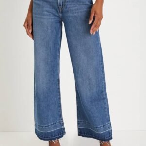 Sail Blue Raw Hem Straight Leg Loose High Waist Jeans