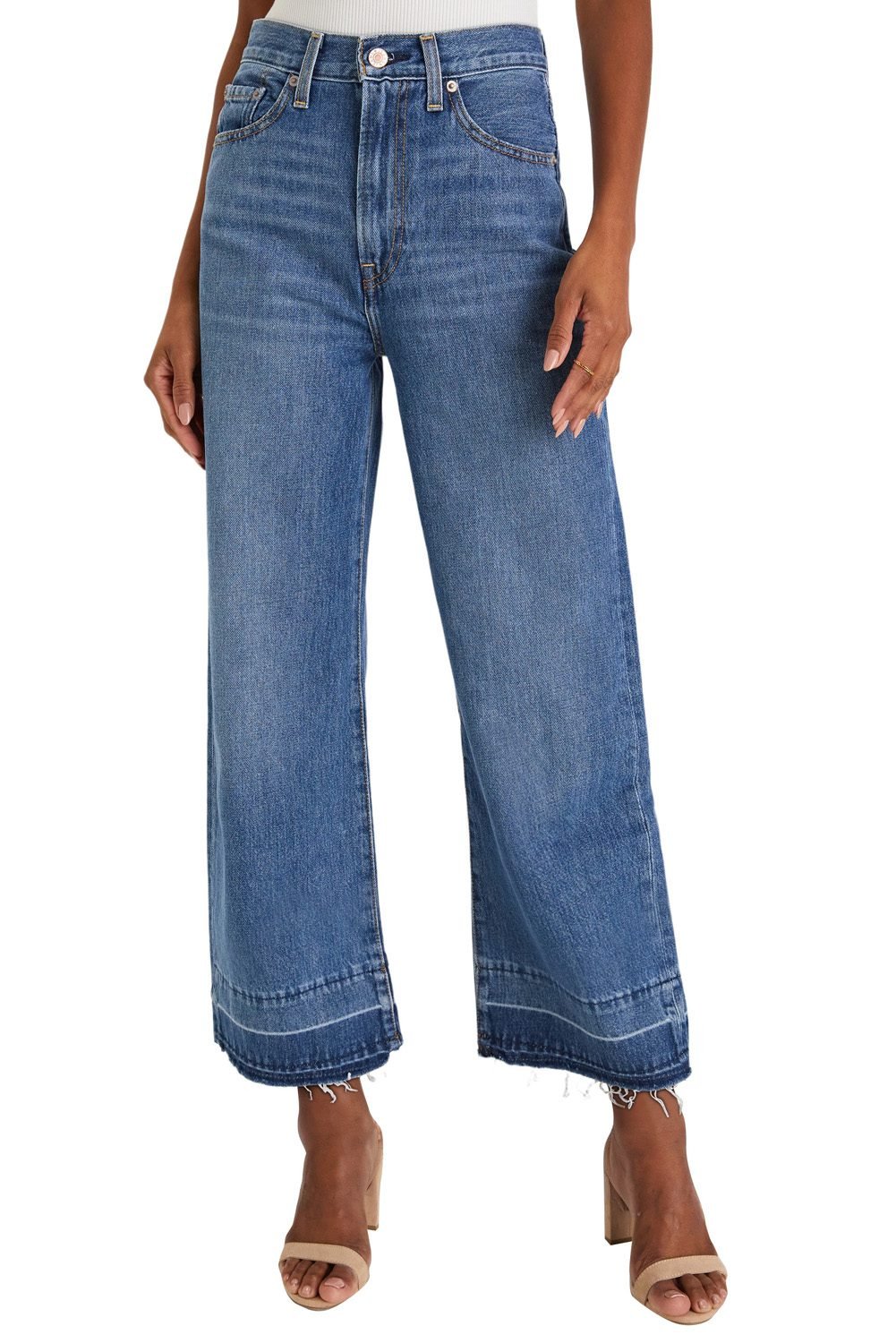 Sail Blue Raw Hem Straight Leg Loose High Waist Jeans