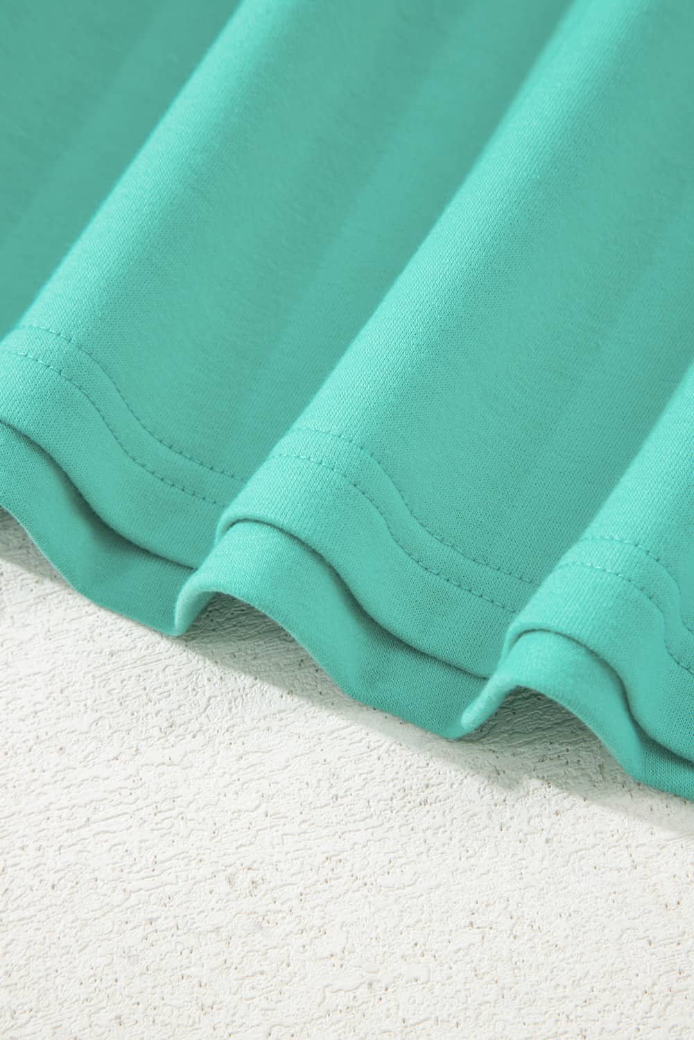 Sea Green Drop Shoulder V Neck Pullover Top And Drawstring Short Plus Size Set