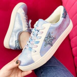 Silvery Star Sequin Patchwork Criss Cross Casual Shoes