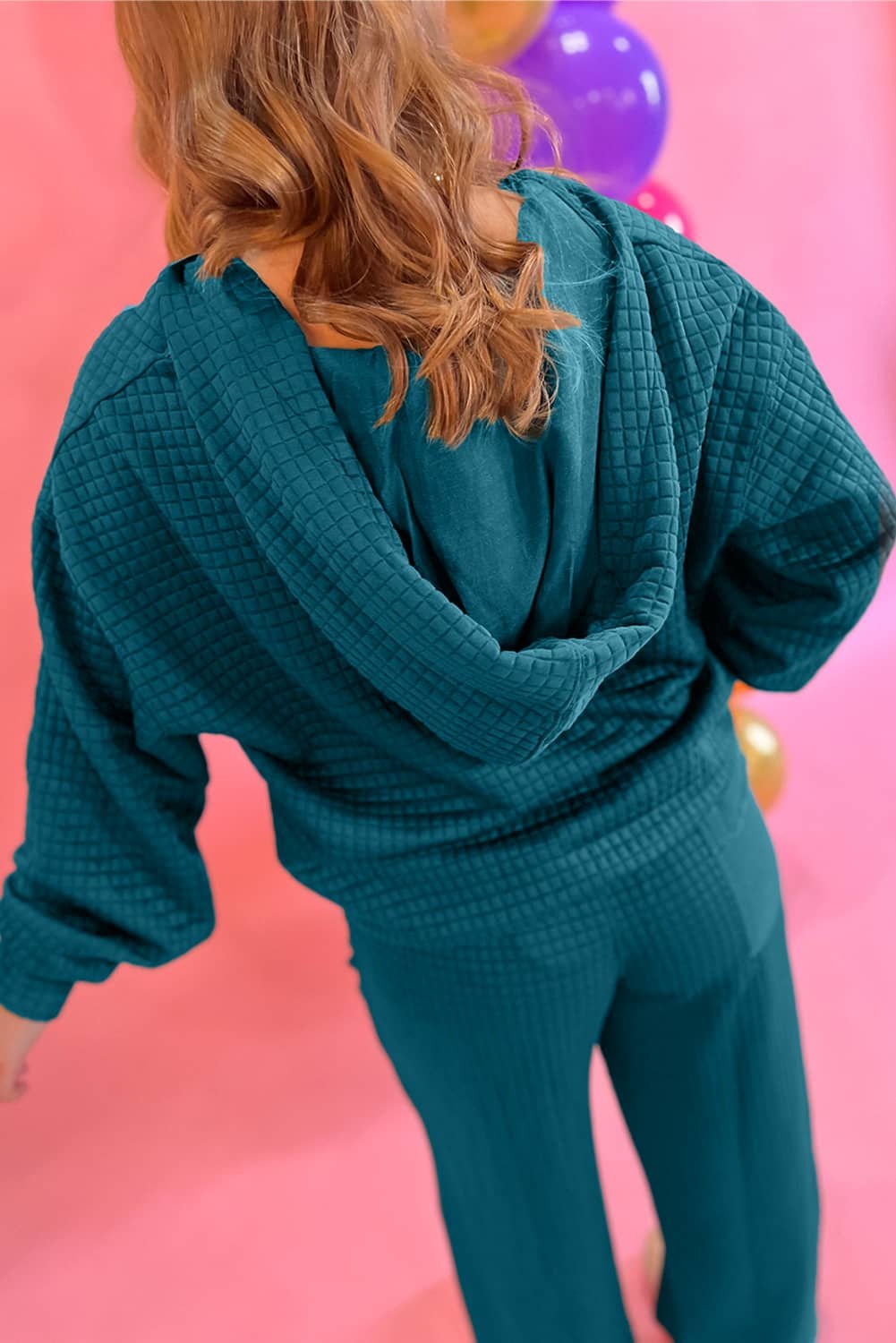 Skobeloff Waffled Textured Raw Edge Patchwork 2Pcs Loose Pant Set