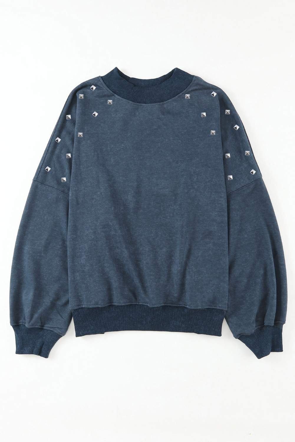 Sky Blue Beads Stud Drop Shoulder Loose Sweatshirt