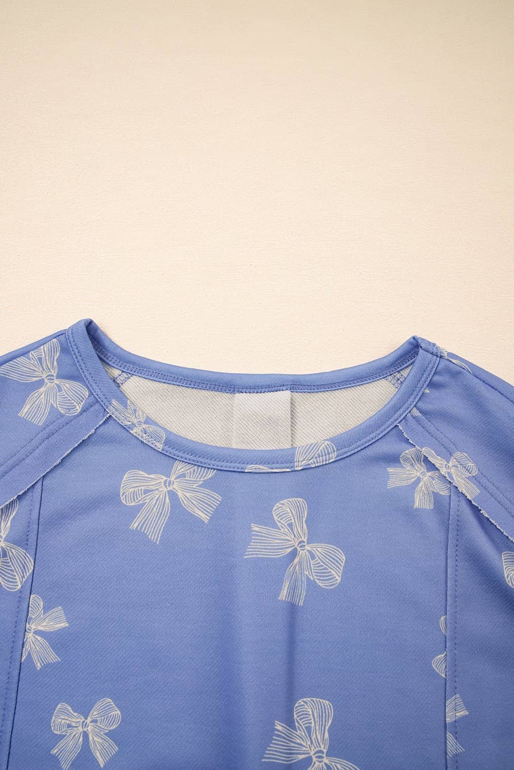 Sky Blue Bow Knot Print Crewneck Ruffled Sleeve Shift Mini Dress