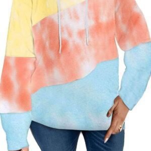 Sky Blue Colorblock Kangaroo Pocket Plus Size Hoodie