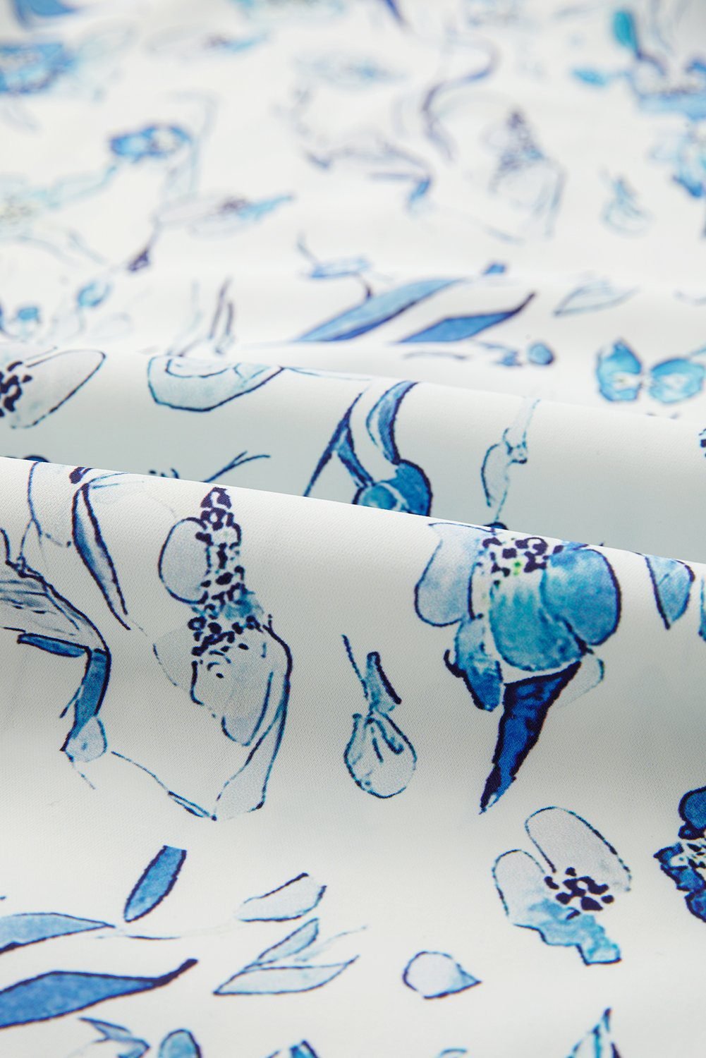 Sky Blue Floral Print Ruffled Short Sleeve Blouse