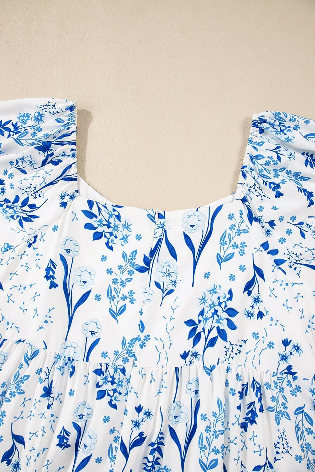 Sky Blue Floral Print Sweetheart Neck Plus Size Midi Dress