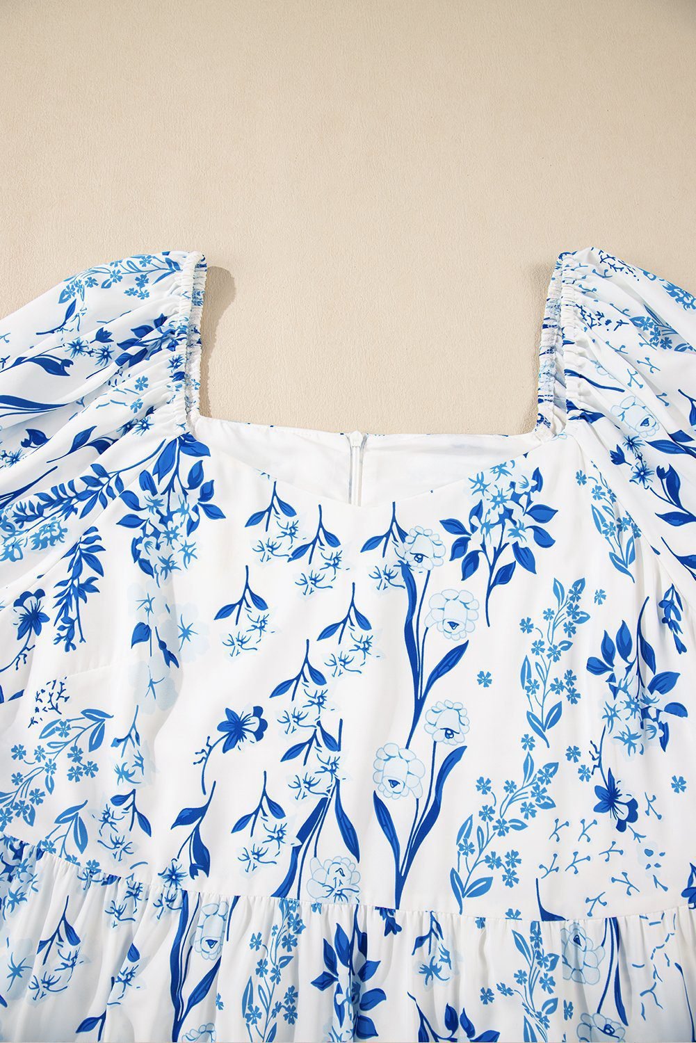 Sky Blue Floral Print Sweetheart Neck Plus Size Midi Dress