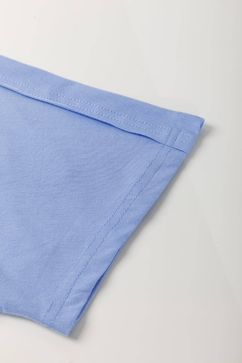 Sky Blue Flower Patched Exposed Stitching Trim Crew Neck Loose Tee