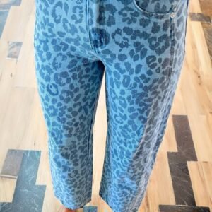 Sky Blue Leopard Print Straight Loose Jeans