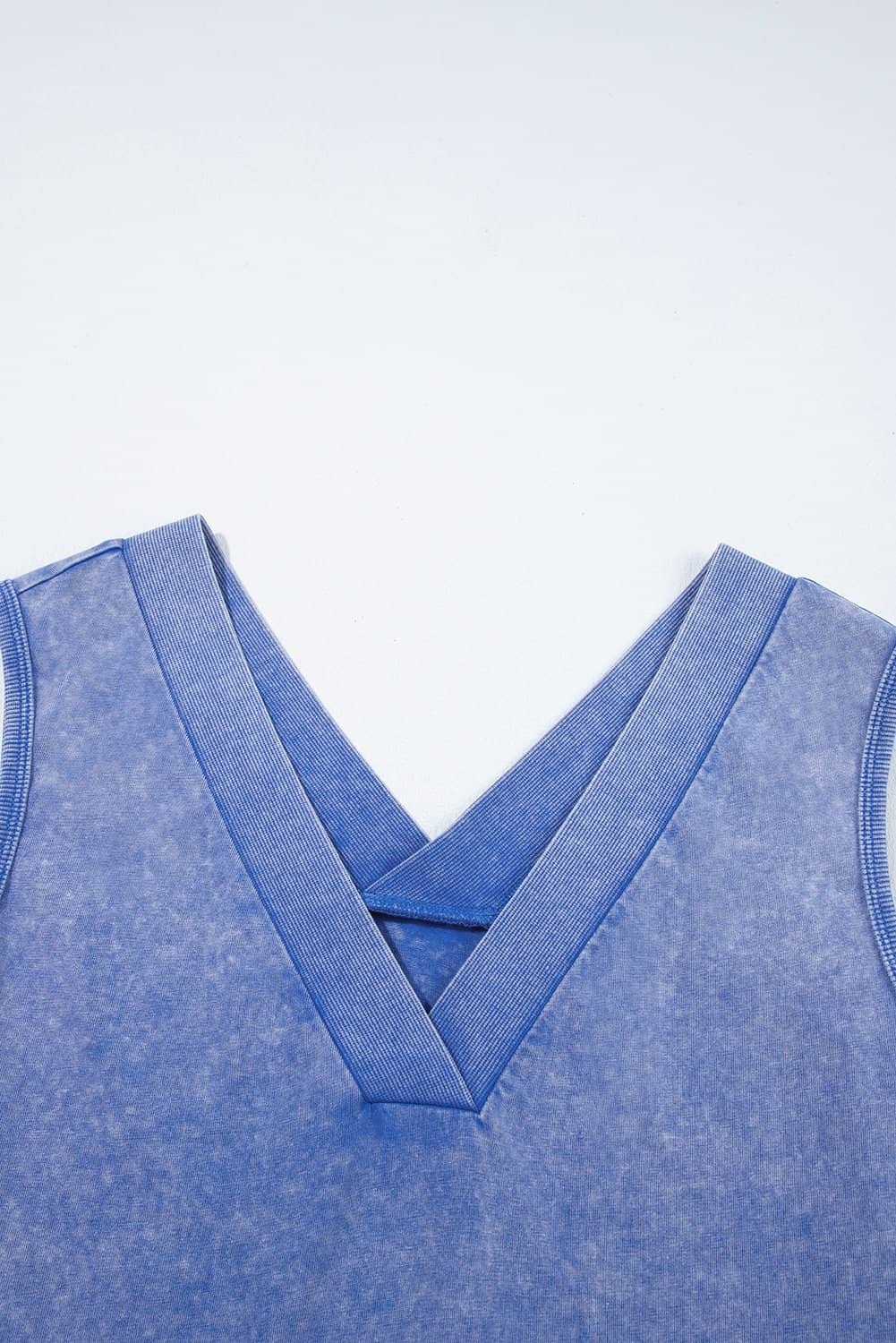 Sky Blue Mineral Wash Pocketed Sleeveless V Neck Loose Romper