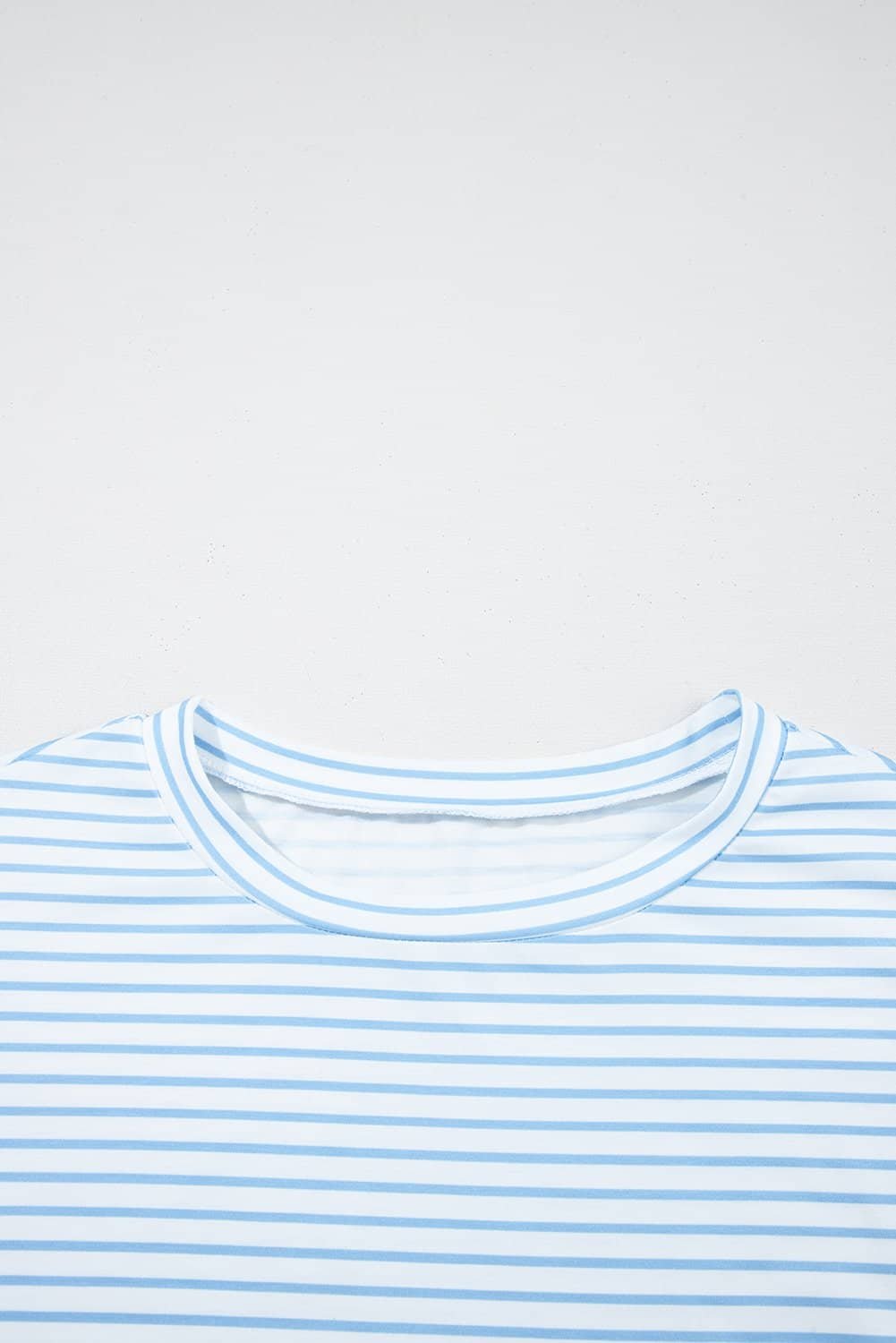 Sky Blue Stripe Floral Three Quarter Sleeves Patchwork Drop Shoulder Top