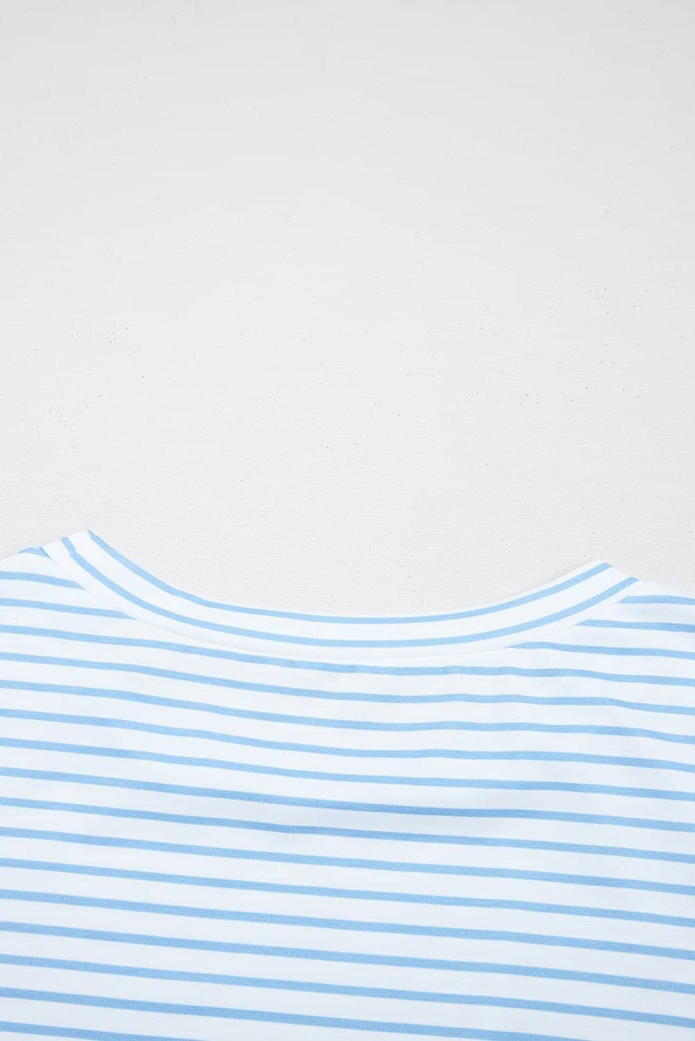 Sky Blue Stripe Floral Three Quarter Sleeves Patchwork Drop Shoulder Top
