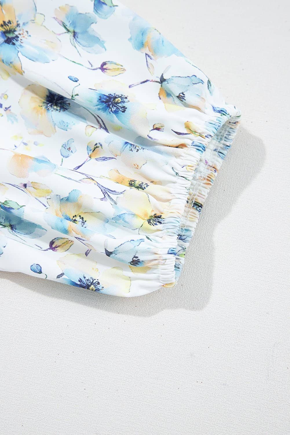 Sky Blue Stripe Floral Three Quarter Sleeves Patchwork Drop Shoulder Top