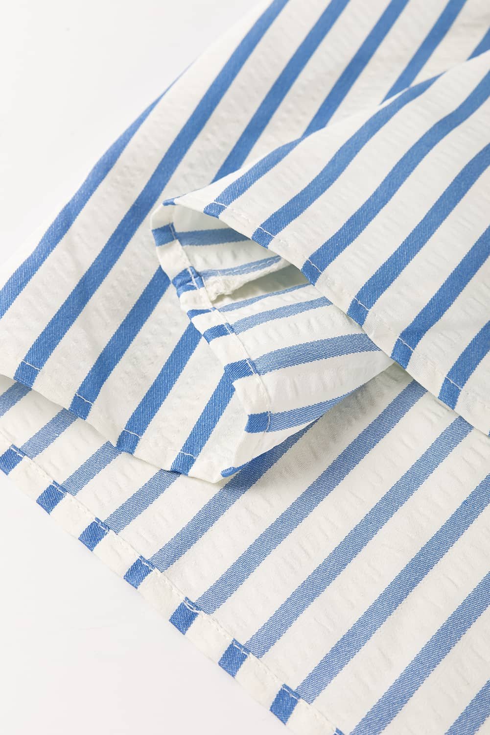 Sky Blue Stripe Knotted Bracelet Sleeve Notched Neck Shift Mini Dress