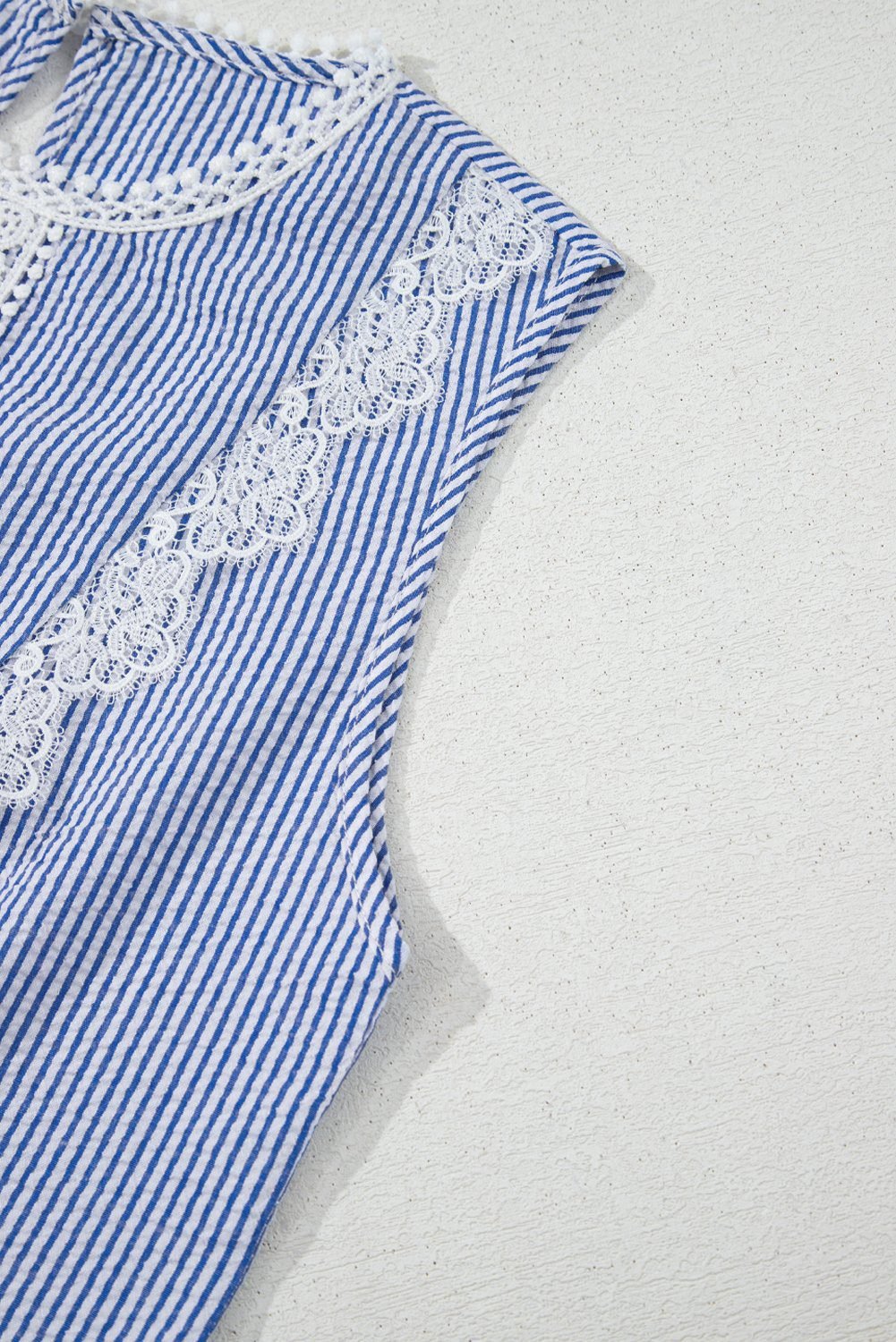 Sky Blue Stripe Lace Patchwork Crew Neck Tank Top