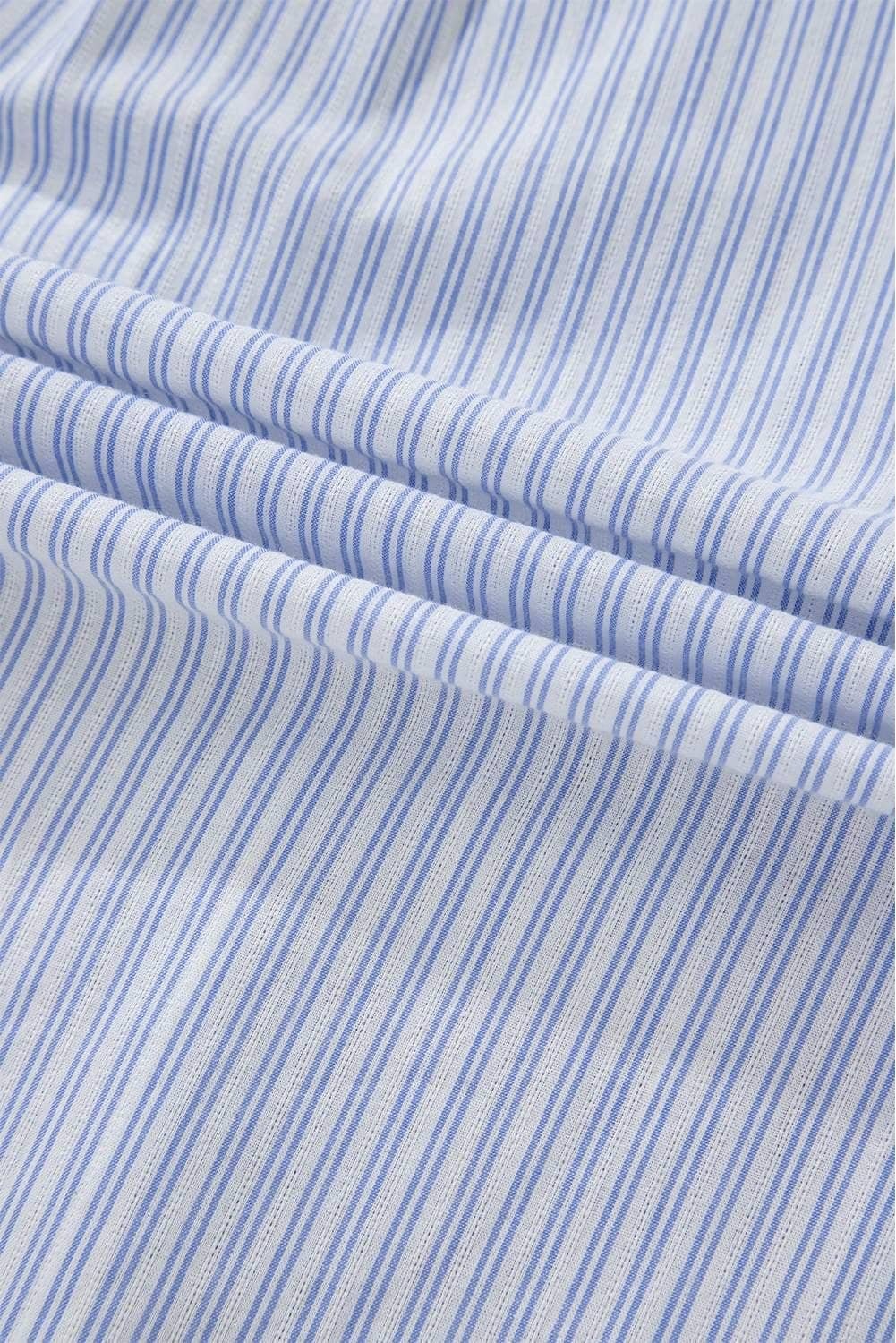 Sky Blue Stripe Ruffled Button Up Long Sleeve Shirt