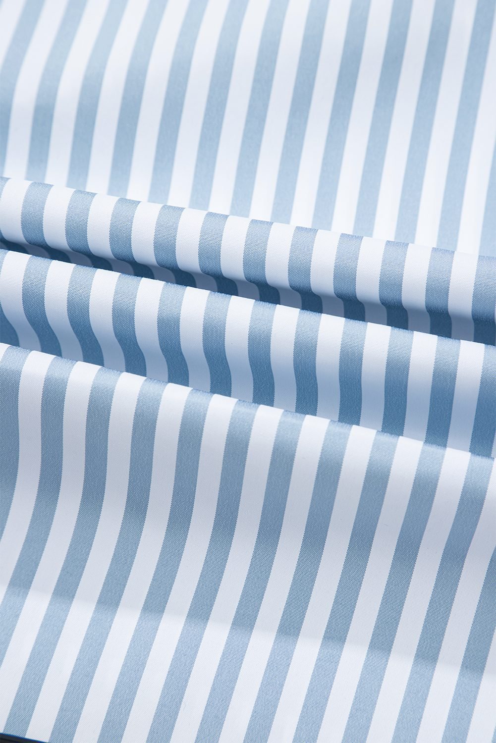 Sky Blue Stripe Shirred Detail Half Placket Collared Long Sleeve Fall Shirt
