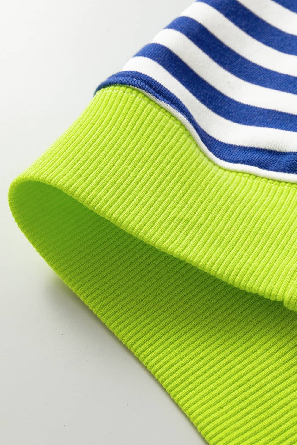 Sky Blue Stripe Striped Contrast Ribbed Trim Crossed Stitch Drop Shoulder Sweatshirt