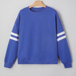 Sky Blue Varsity Striped Detail Drop Shoulder Oversized Sweatshirt