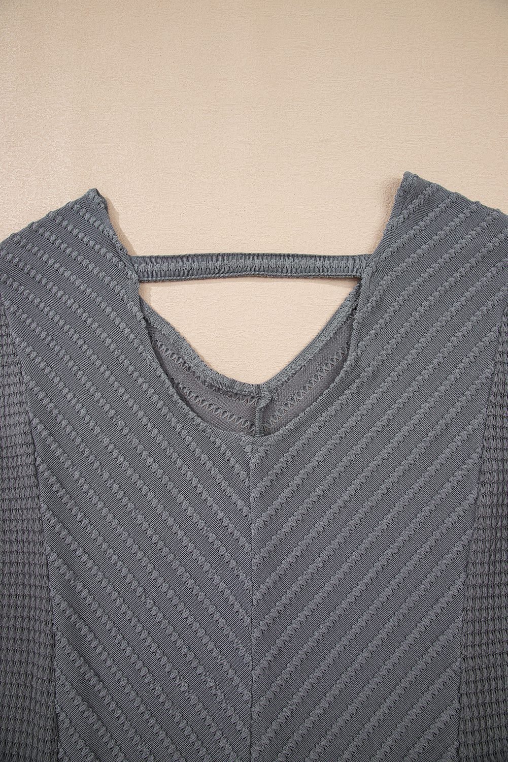 Sleet V Neck Chevron Texture Patchwork Long Sleeve Knit Top