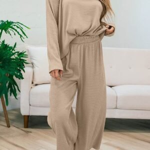 Smoke Gray Loose Textured Pullover And Pants Outfit