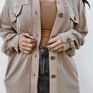 Smoke Gray Solid Corded Drop Shoulder Plus Size Shacket