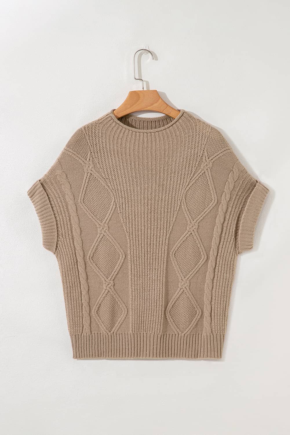 Smoke Gray Textured Knit High Neck Sweater T Shirt
