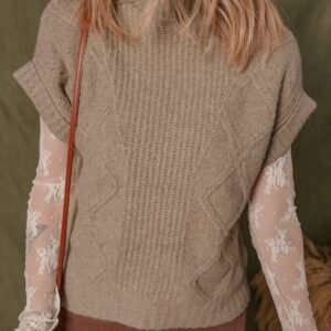 Smoke Gray Textured Knit High Neck Sweater T Shirt