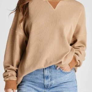 Smoke Gray Thermal Pullover Loose Sweatshirt