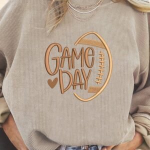 Smoke Gray Twisted Rib Texture Game Day Rugby Embroidered Baggy Sweatshirt